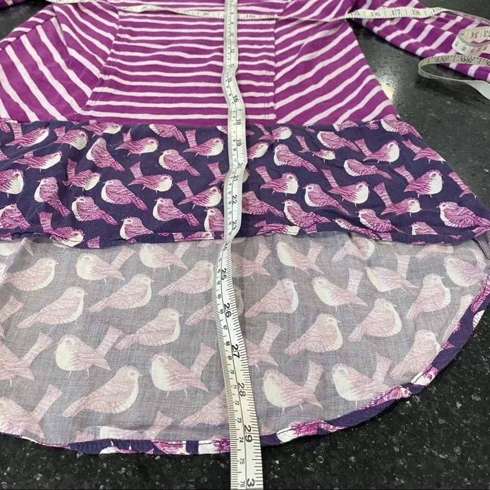 Anthropologie postmark purple Stripe Hi Lo Shirt Birds Mixed Print‎ XS Lagenlook